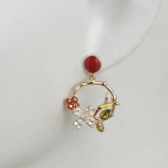 NWT Betsey Johnson CZ FLOWER HUMMINGBIRD EARRINGS - Picture 8 of 8